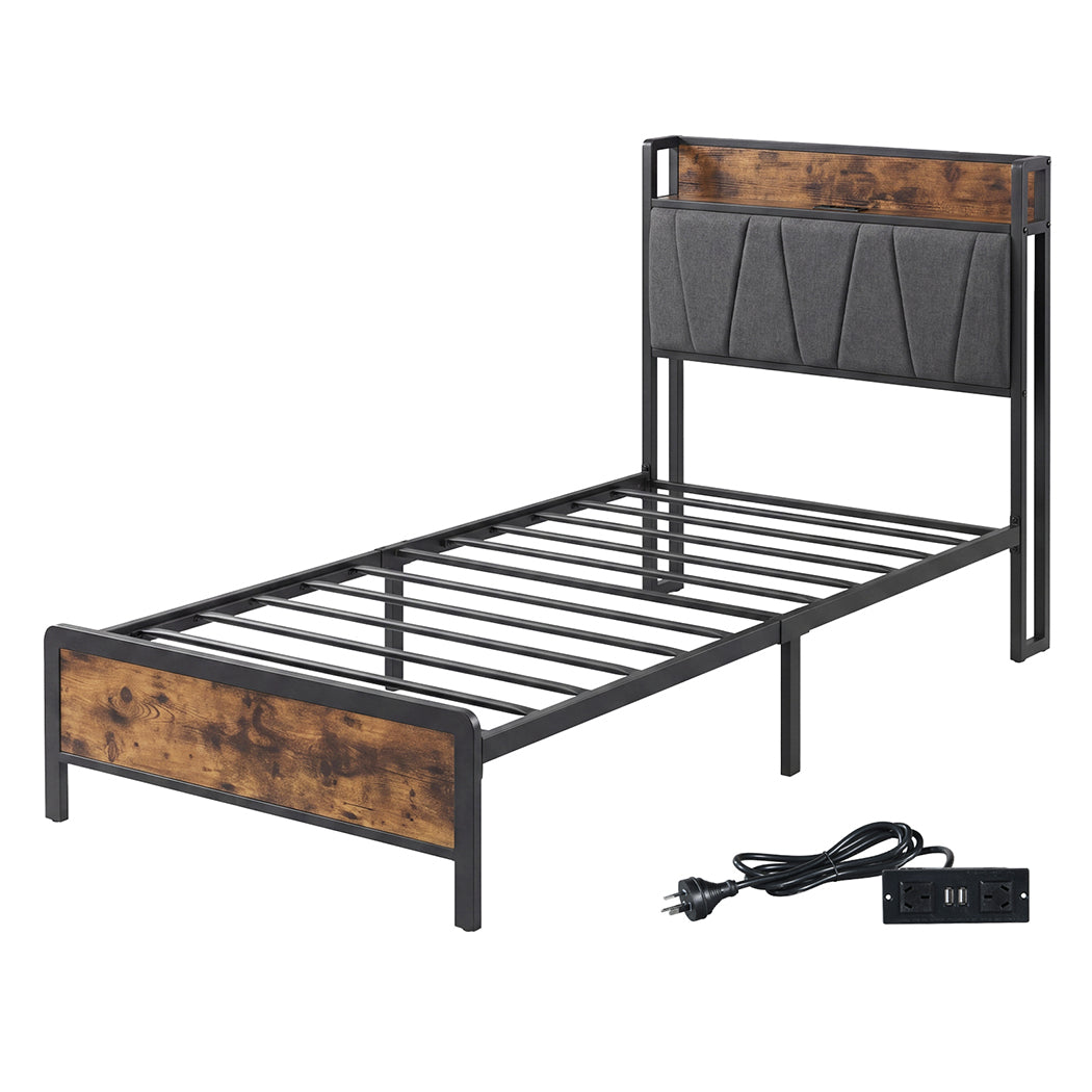 Single Bed Frame Storage Headboard 207x91.5x105cm