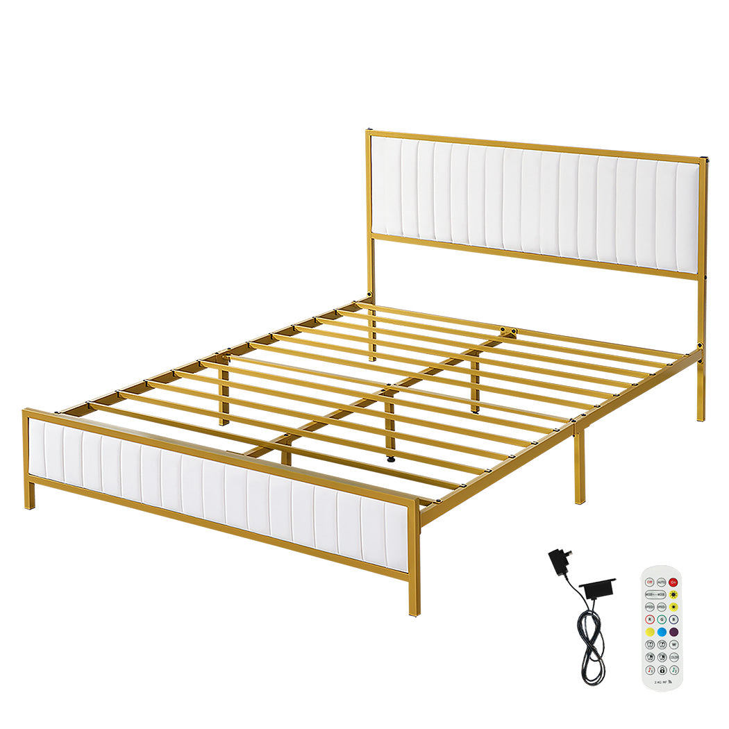 Premium Metal Bed Frame Under Bed Storage Double Beige  Durable Frame