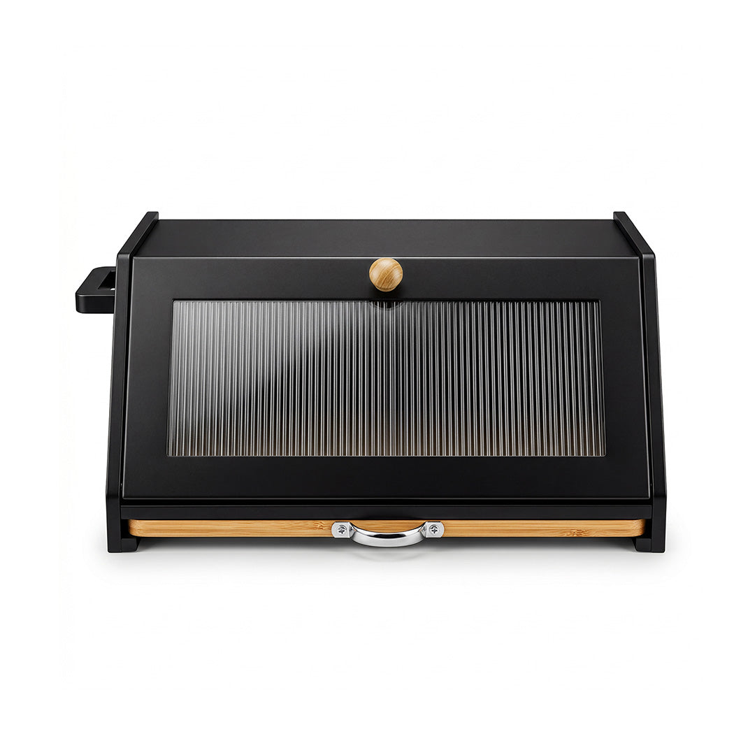 Toque Bread Box Bamboo Bread Storage Container with Cutting Board Black