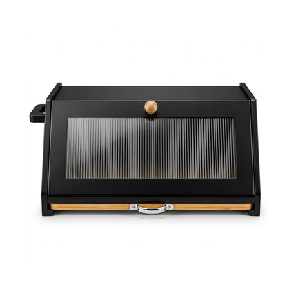 Toque Bread Box Bamboo Bread Storage Container with Cutting Board Black