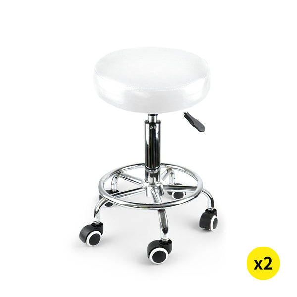  2x Swivel Salon Barstool Hairdressing White