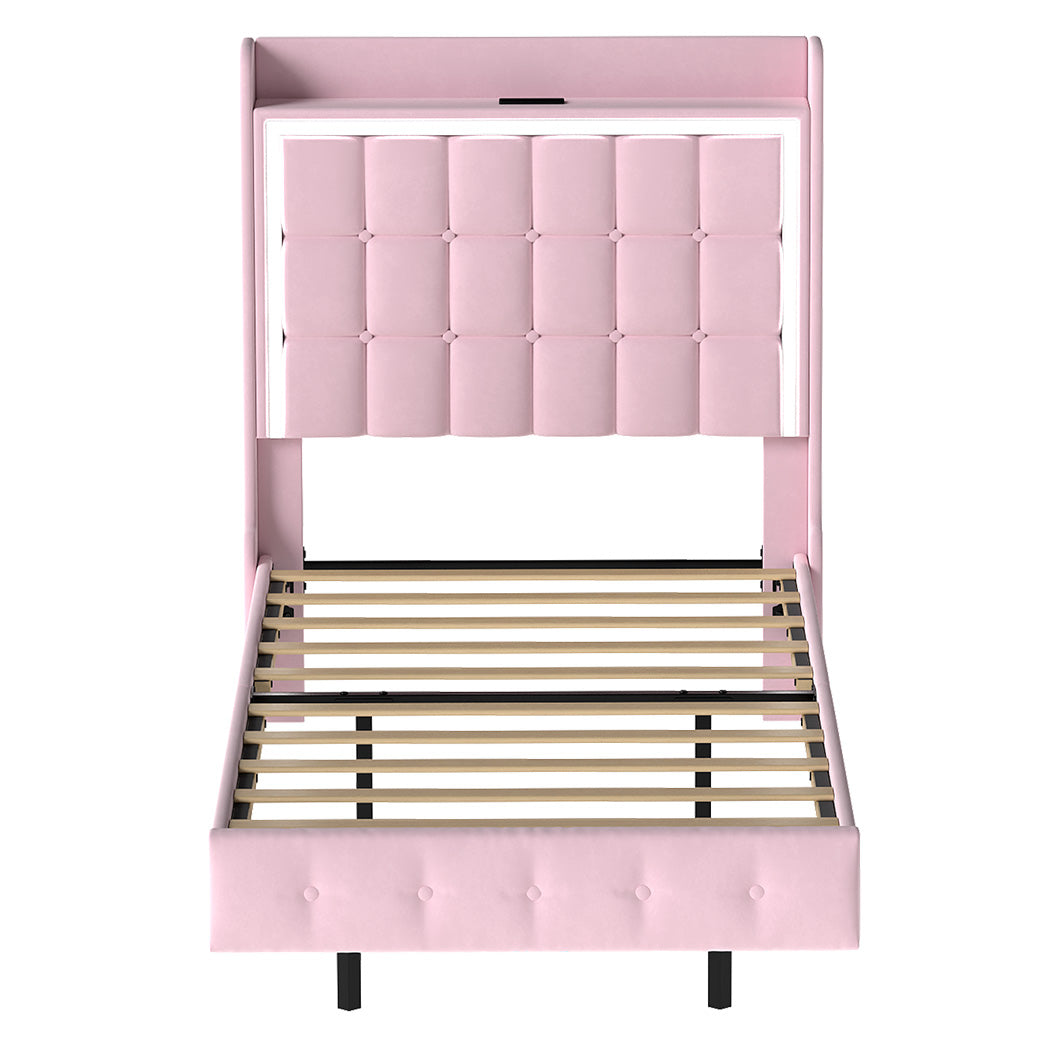 Floating Bed Frame Pink Velvet 204x92x112.5cm