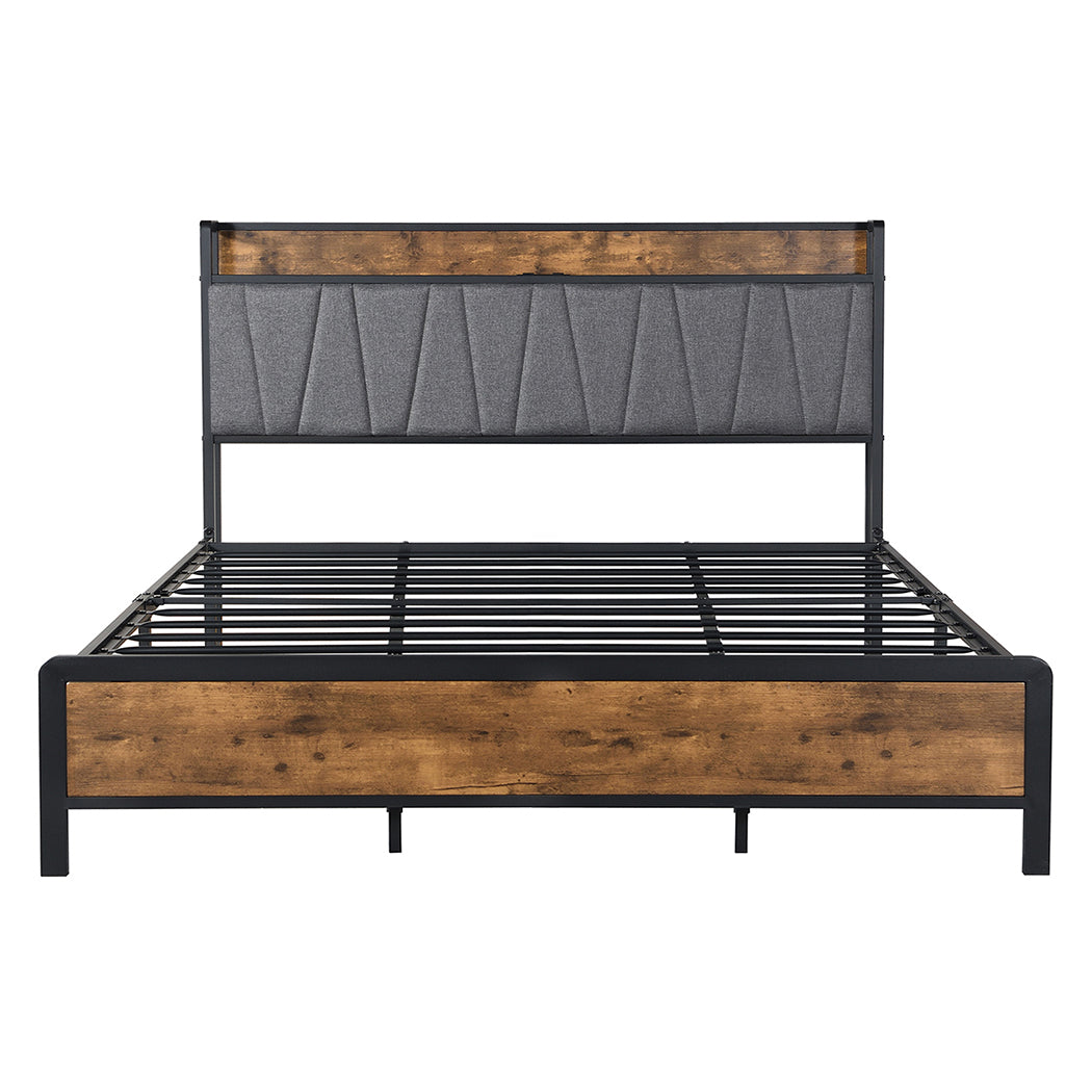 King Bed Frame Industrial Storage 220x183x105cm