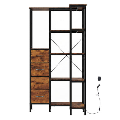 Corner Bookshelf With Fabric Drawers 89x58.5x170.5cm