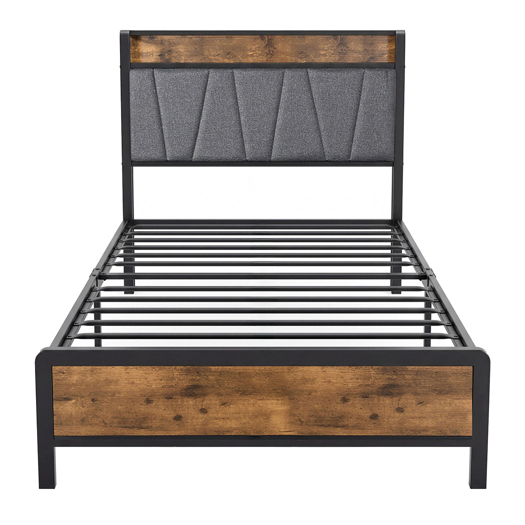 Single Bed Frame Storage Headboard 207x91.5x105cm