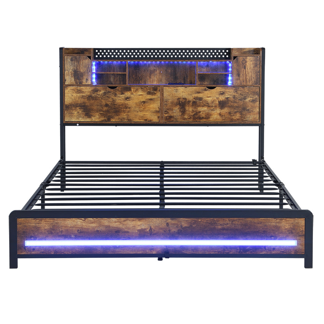 Cozy Double Bed Frame Storage Headboard Industrial  Sleek Modern Look