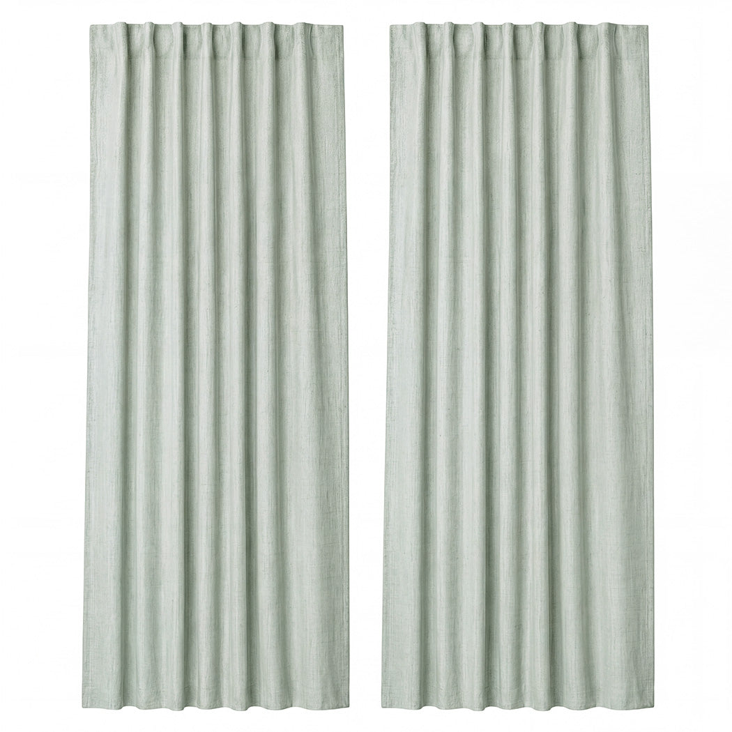 Marlow Blackout Curtains 2 Panels Thermal Linen Look Blockout Drapes  Green