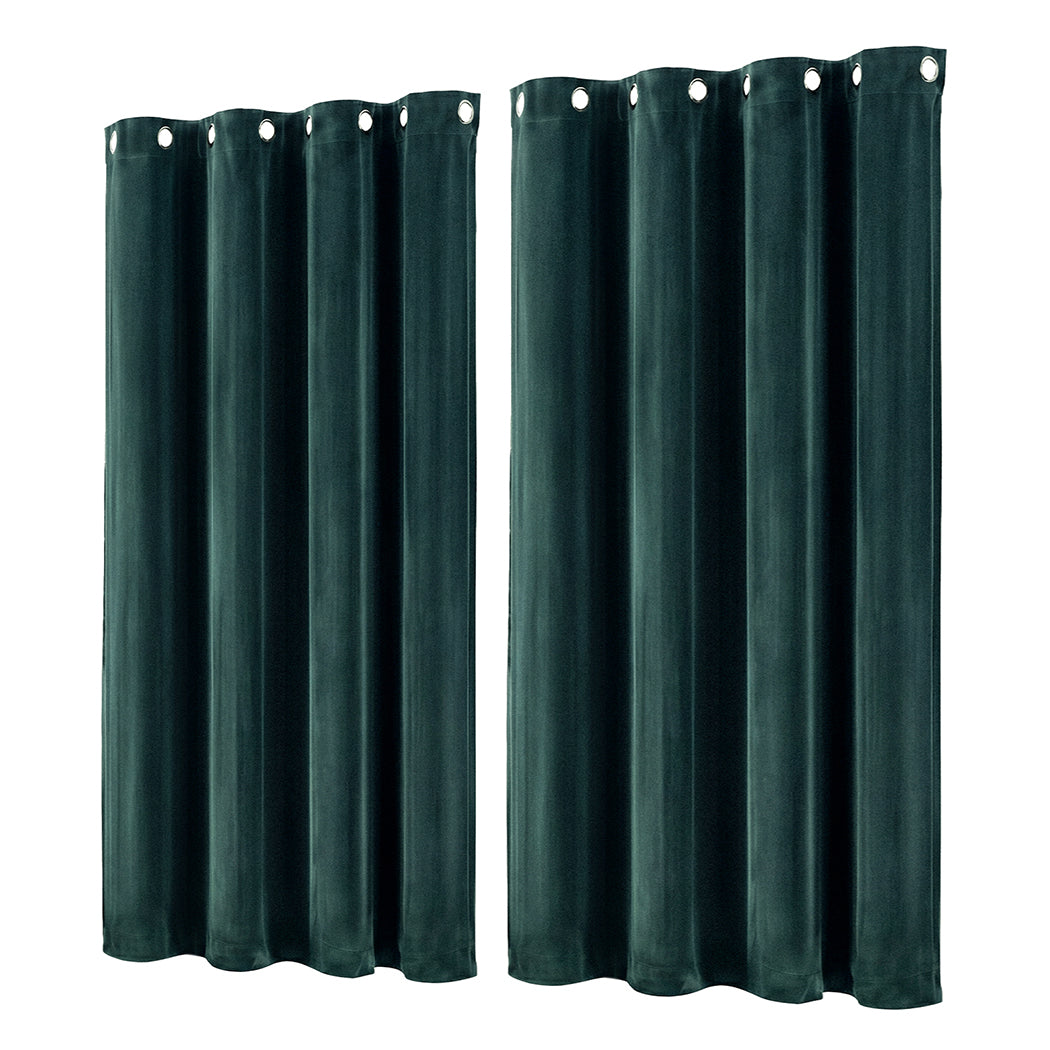 Marlow Blackout Curtains 2 Panels Velvet Room Darkening Eyelet Curtains Green