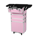 Professional Makeup Trolley Rolling Pink and Silver