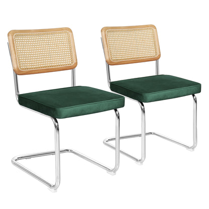 Rattan Dining Chairs Green Velvet 47x53x83cm