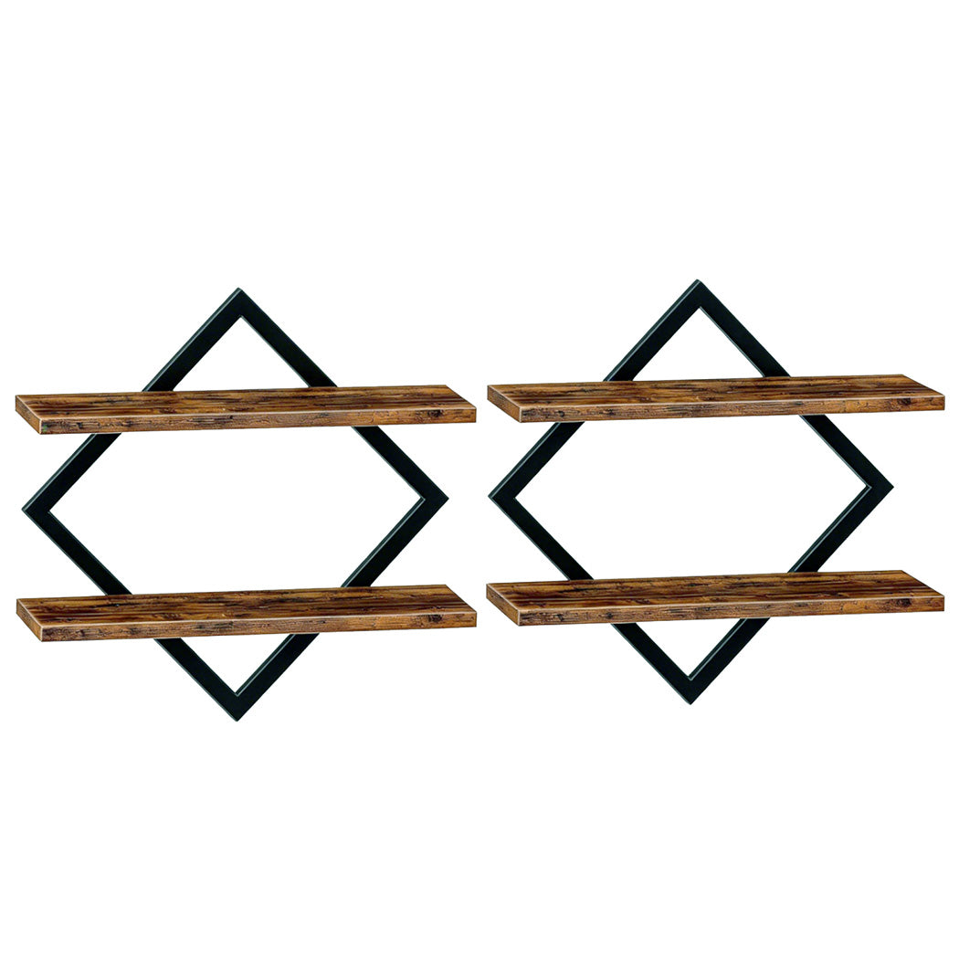 Levede Wall Shelf Floating 2 Tier Storage Decorative Bookshelf 2 Pcs Living Room