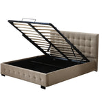 Fabric Bed Frame King Tufted Beige