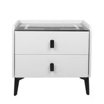 Elegant Bedside Table LED Lights Drawers Storage  Foldable Function