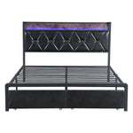 Cozy Queen Metal Bed Frame LED Lights 2 Drawers  Adjustable Height