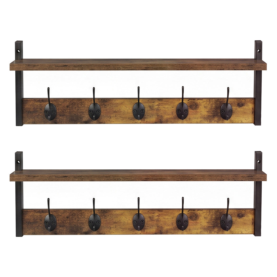 Wall Mounted Coat Rack Shelf Double Hooks | HomeAndLiving - 3