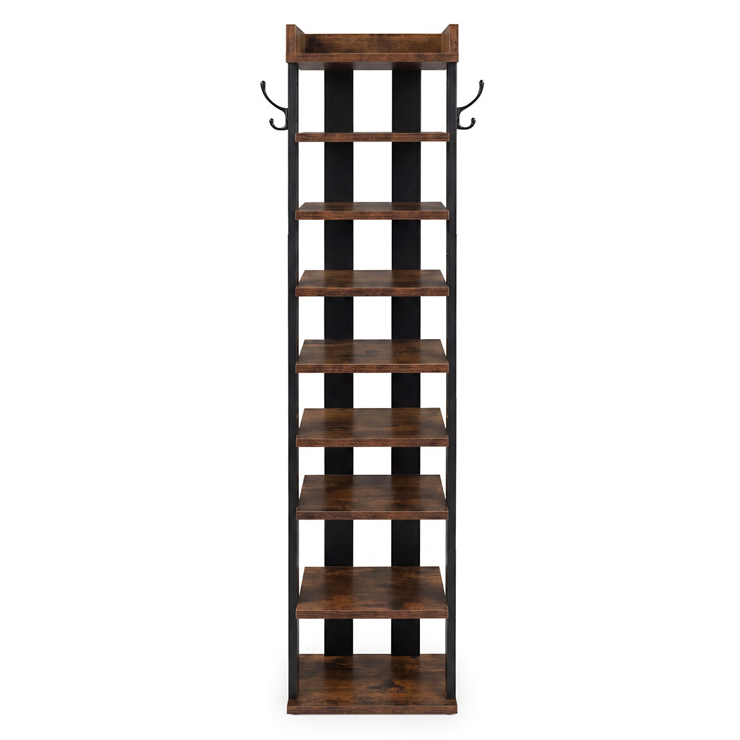 Levede Narrow Shoe Rack Vertical 9-Tier Shoe Storage Organiser Shelf Side Hooks