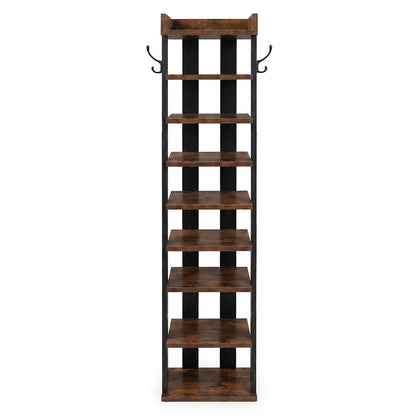 Levede Narrow Shoe Rack Vertical 9-Tier Shoe Storage Organiser Shelf Side Hooks