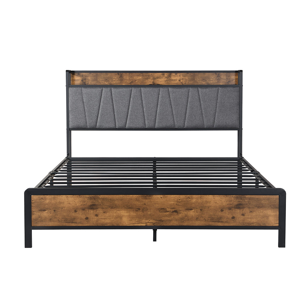 Premium Double Bed Frame Tufted Headboard USB Charge  High Back