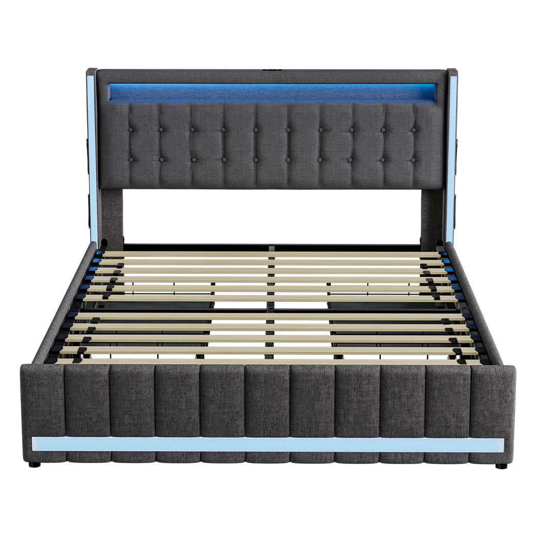 Cozy Double Bed Frame  High Back Support Classic Durable Compact