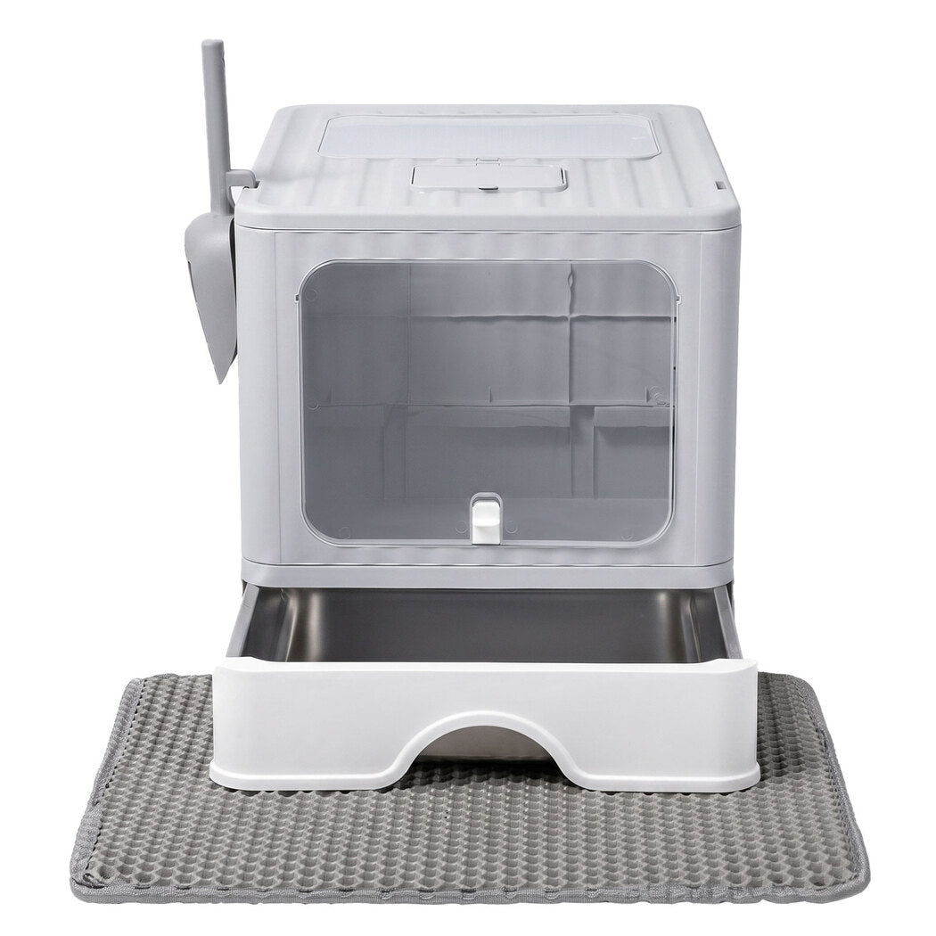 Stainless Steel Enclosed Cat Litter Box Grey 49x38x36cm
