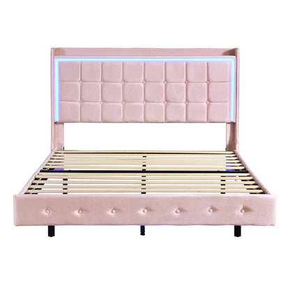 Contemporary Double Floating Bed Frame  High Back Support Classic
