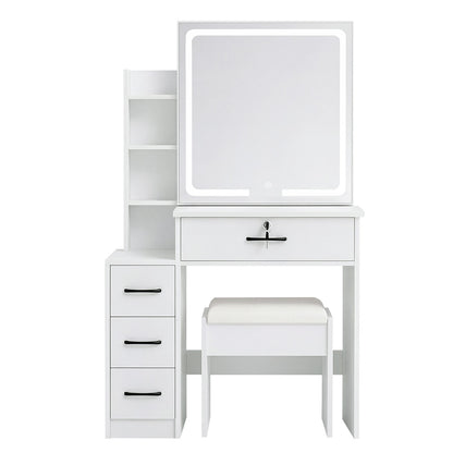 Levede Dressing Table Vanity Stool Set Sliding LED Mirror Makeup Storage Shelves White