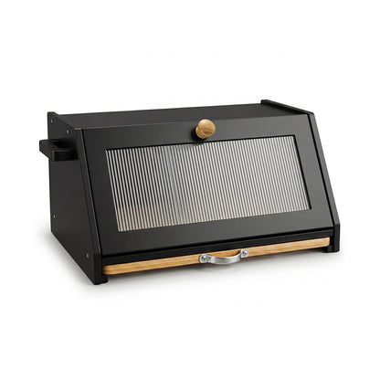 Toque Bread Box Bamboo Bread Storage Container with Cutting Board Black