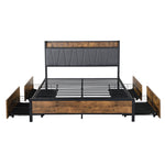 Minimalist Queen Bed Frame Soft Storage Drawers Headboard USB Charge