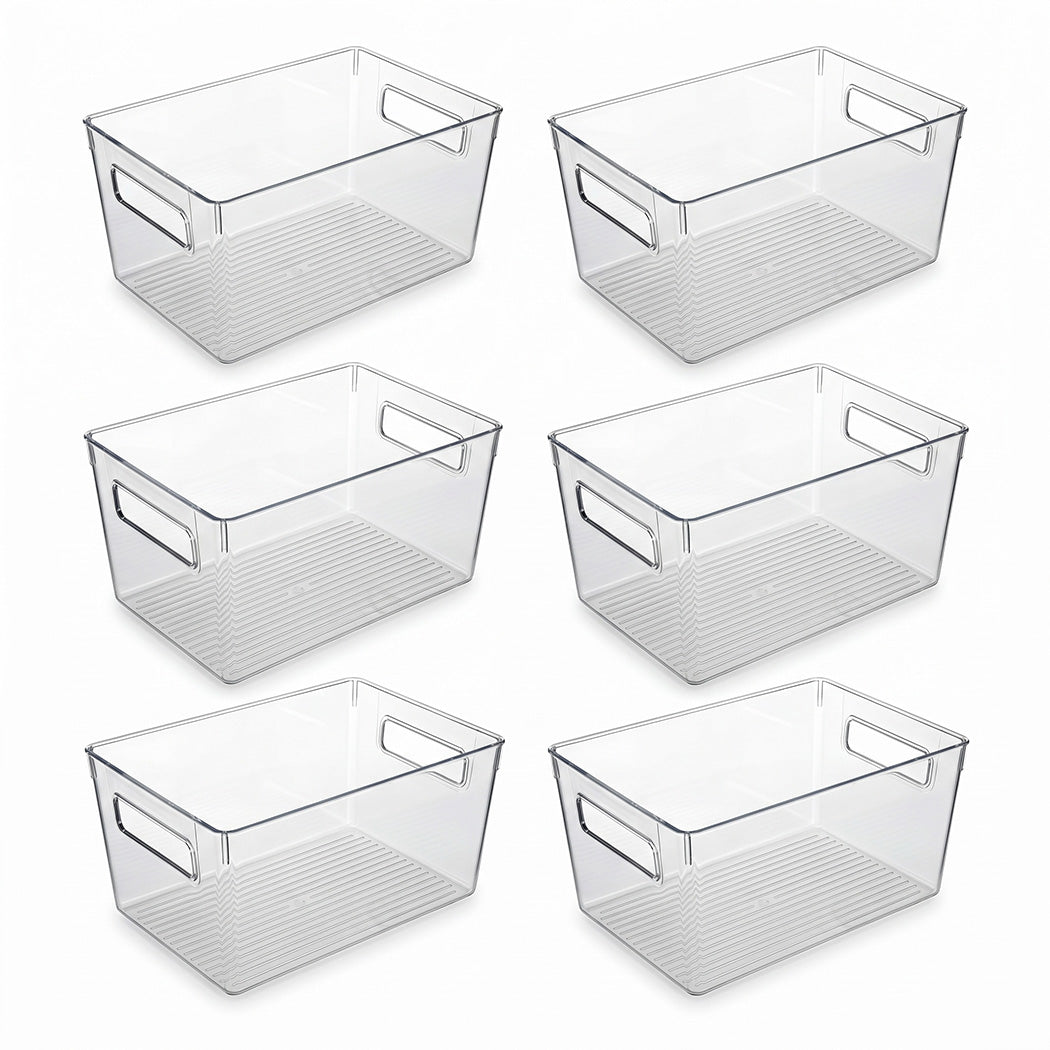 Toque Clear Plastic Storage Bins 6PCS Pantry Fridge Organizer Boxes Handles