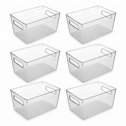 Toque Clear Plastic Storage Bins 6PCS Pantry Fridge Organizer Boxes Handles