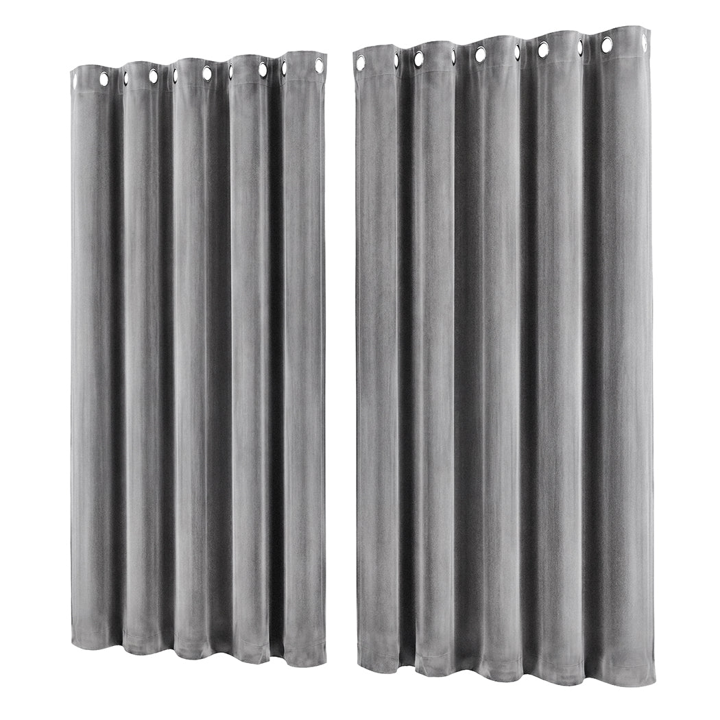 Marlow Blackout Curtains 2X Velvet Room Darkening Eyelet Curtains Decor Grey