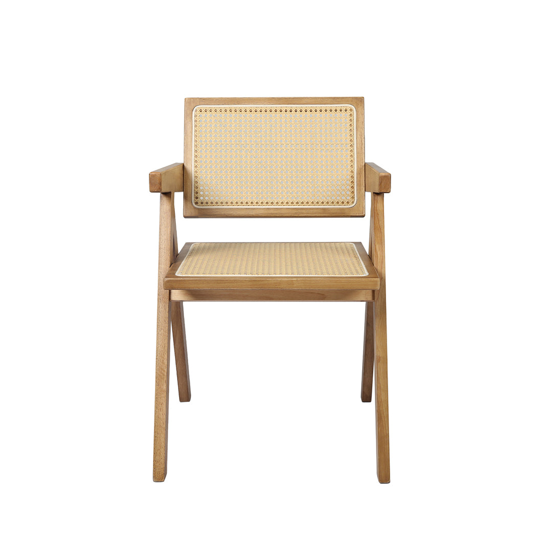Functional 1x Dining Chair Solid Wood Rattan Natural  High Back