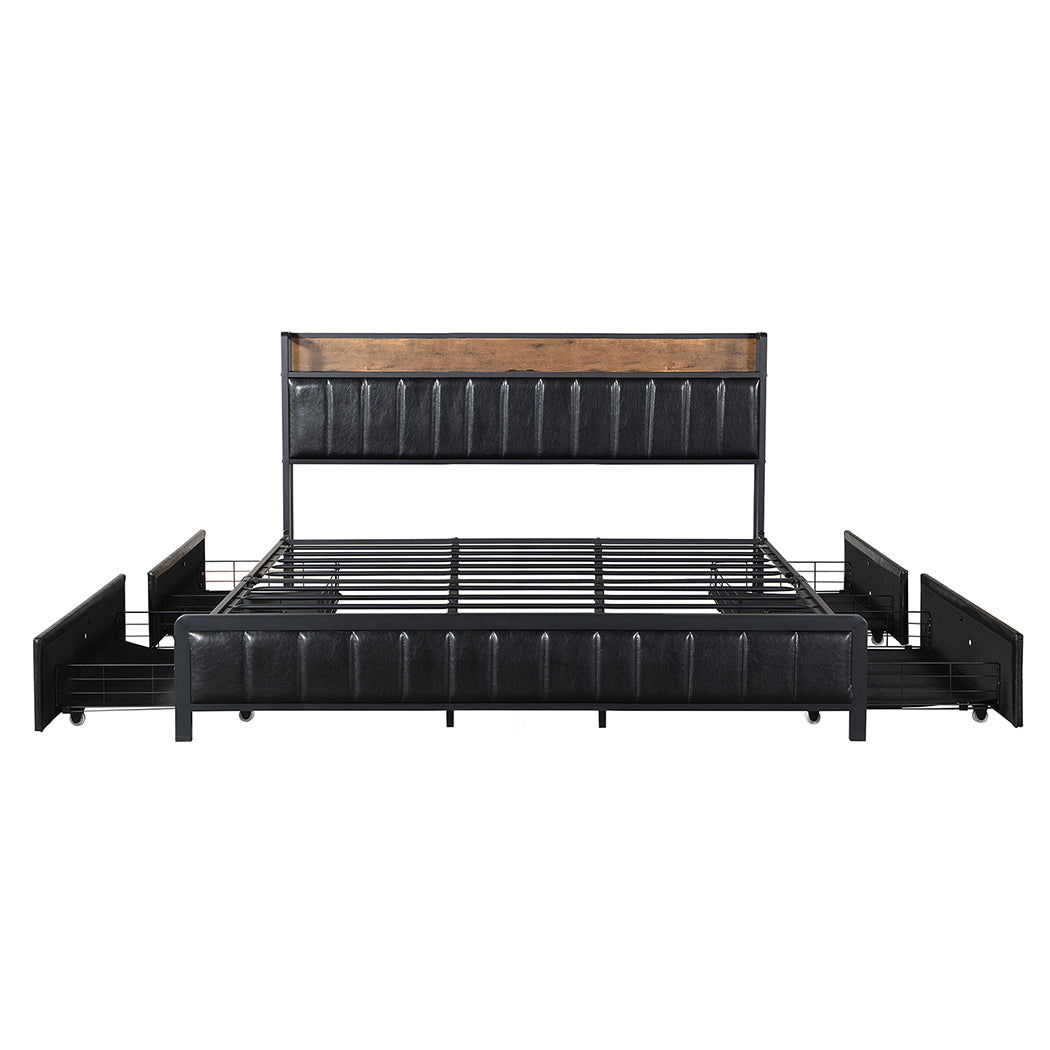 King Bed Frame Storage Drawer 220x186x101cm