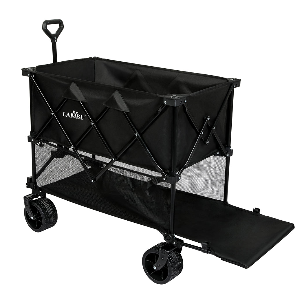 Folding Wagon Cart Double Shelves 132x107x56.5cm