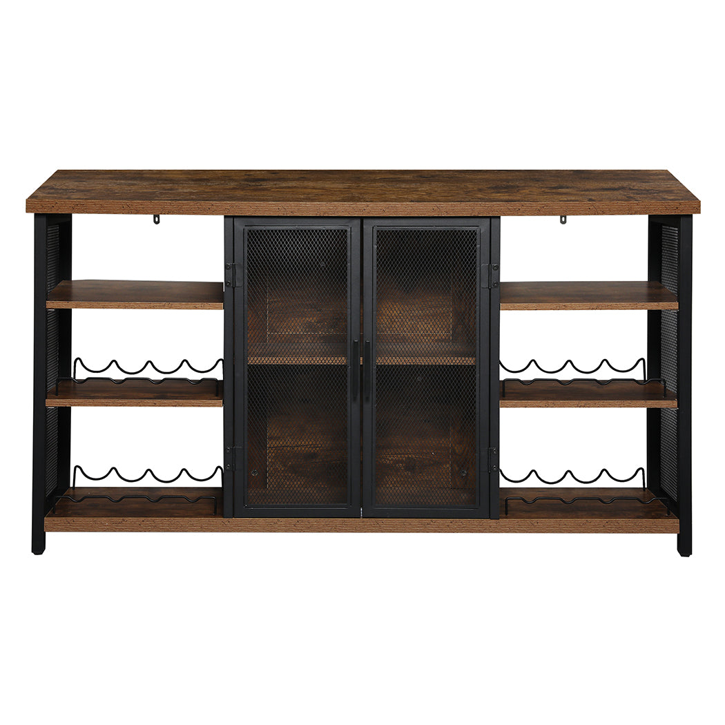 Functional Bar Cabinet Buffet Sideboard Walnut  Adjustable Height