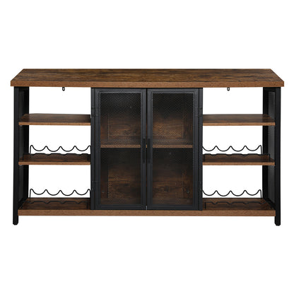 Functional Bar Cabinet Buffet Sideboard Walnut  Adjustable Height