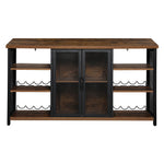 Functional Bar Cabinet Buffet Sideboard Walnut  Adjustable Height
