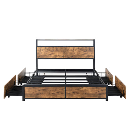 Compact Double Bed Frame RGB LED 4 Drawers USB  Premium Quality Build