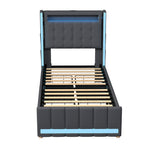 Luxury Single Bed Frame Fabric Storage Drawer LED USB  Sleek Modern