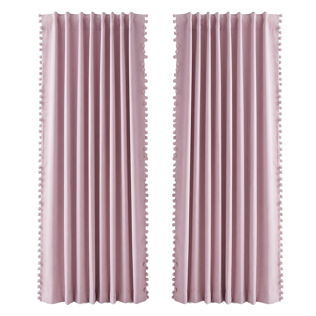 Marlow Blackout Curtains Pink 2 Panels Thermal Insulated Pom Pom 132cm x 160cm