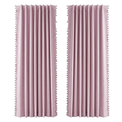 Marlow Blackout Curtains Pink 2 Panels Thermal Insulated Pom Pom 132cm x 160cm