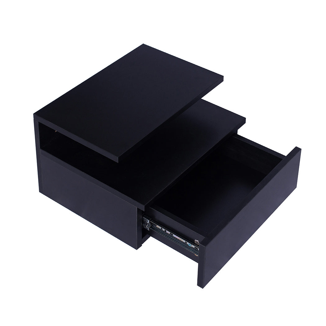 Functional 2x Bedside Tables Side Table Black  Wood Finish Classic