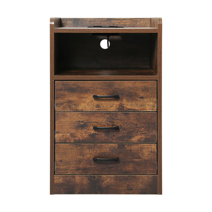 Functional Bedside Table USB Charger Outlet LED Oak  Comfortable