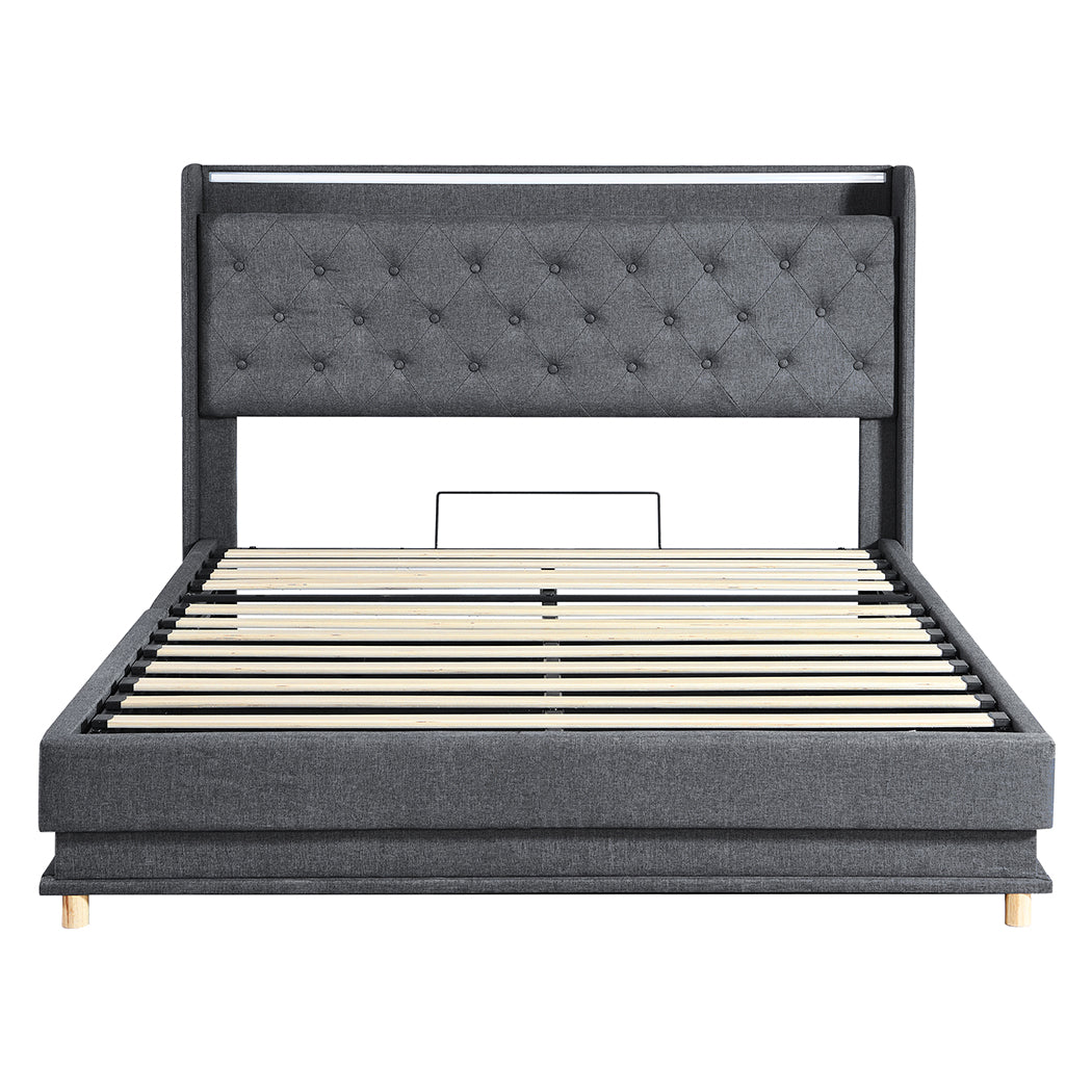 Stylish Double Bed Frame Gas Lift LED Light  Premium Quality Build