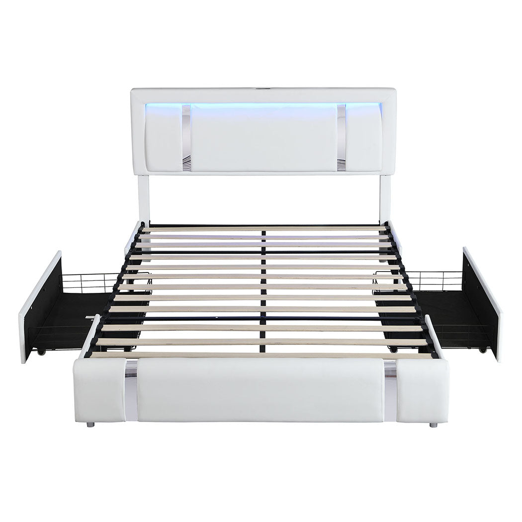 Versatile Queen Bed Frame With Adjustable Headboard White  Classic