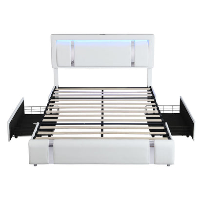 Versatile Queen Bed Frame With Adjustable Headboard White  Classic