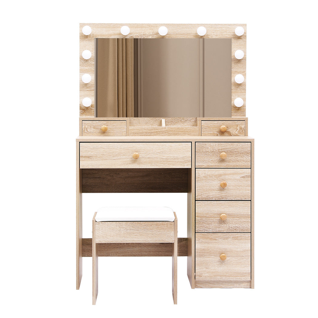 Compact Dressing Table Stool Set Oak  Soft Cushion Classic Durable
