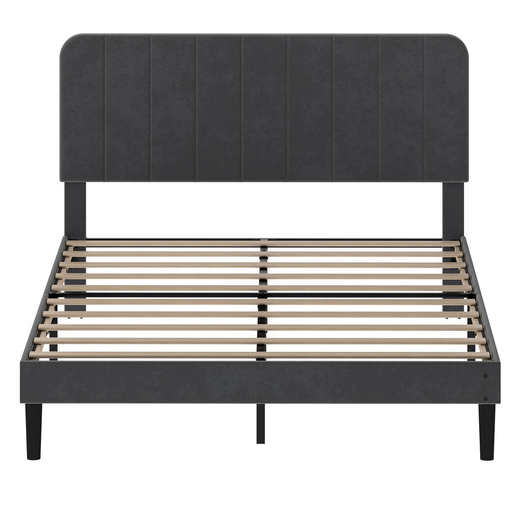 Double Bed Frame Upholstered Grey 190x139.5x113cm