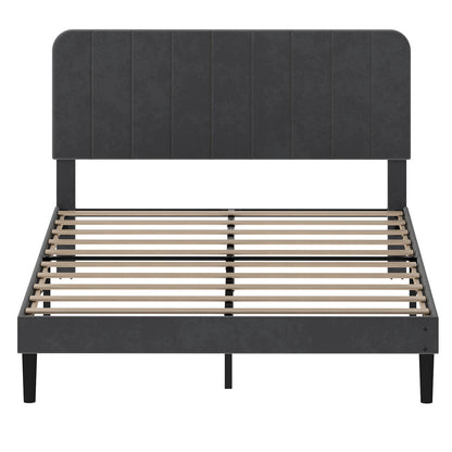 Double Bed Frame Upholstered Grey 190x139.5x113cm