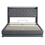 Modern Queen Bed Frame Gas Lift LED Light  Soft Cushion Classic